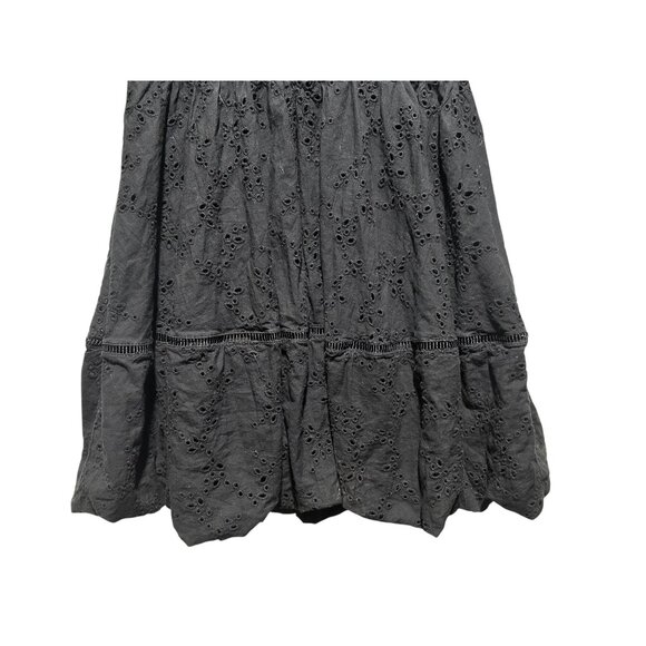 Beulah Eyelet bubble Hem Mini Dress fit flare Medium Black Puff Sleeves Romantic - Picture 16 of 16